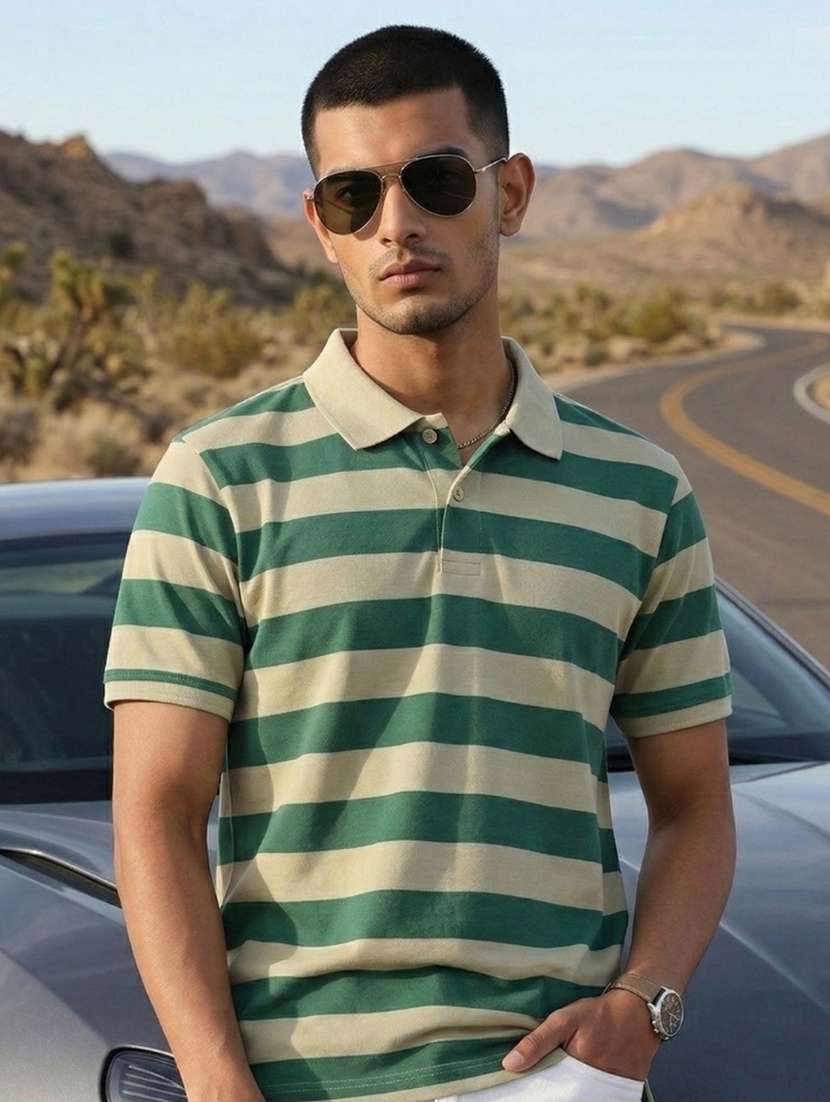 men striped short sleeve regular fit polo t-shirt