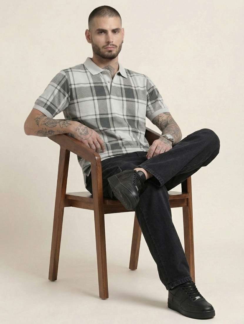 men checkered short sleeve regular fit polo t-shirt - 22460749 -  Standard Image - 3
