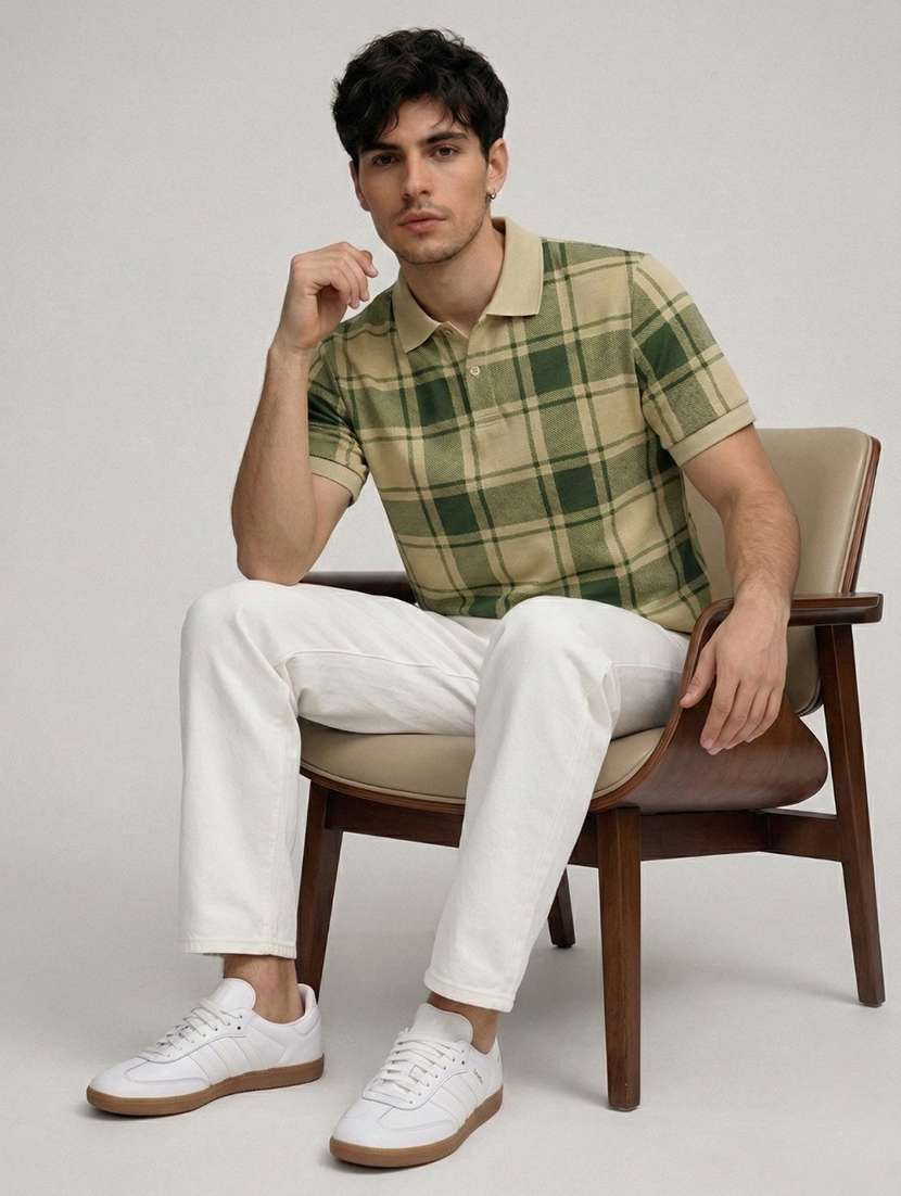 men checkered short sleeve regular fit polo t-shirt - 22460750 -  Standard Image - 3