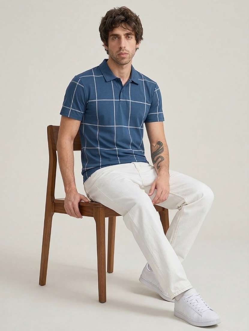 men checkered short sleeve regular fit polo t-shirt - 22460755 -  Standard Image - 3