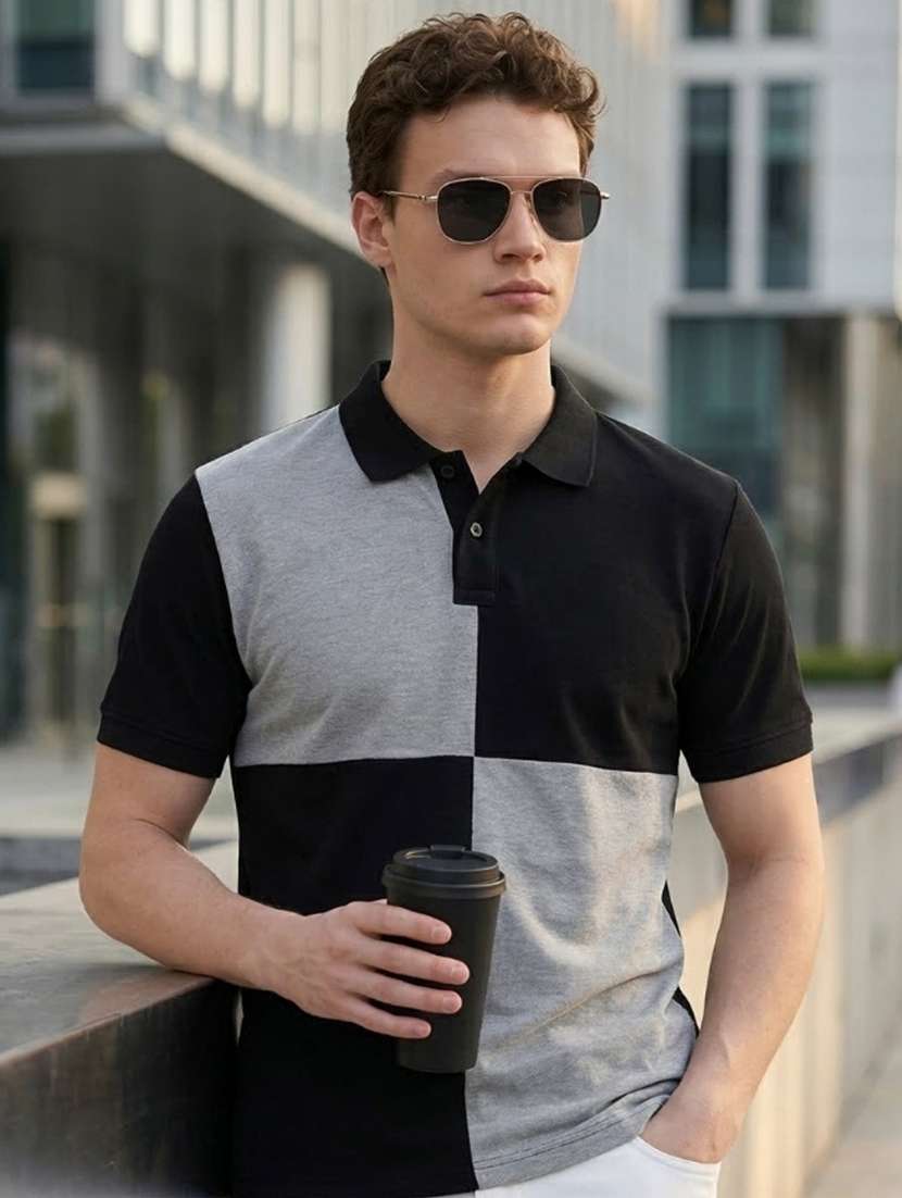 men color block short sleeve regular fit polo t-shirt