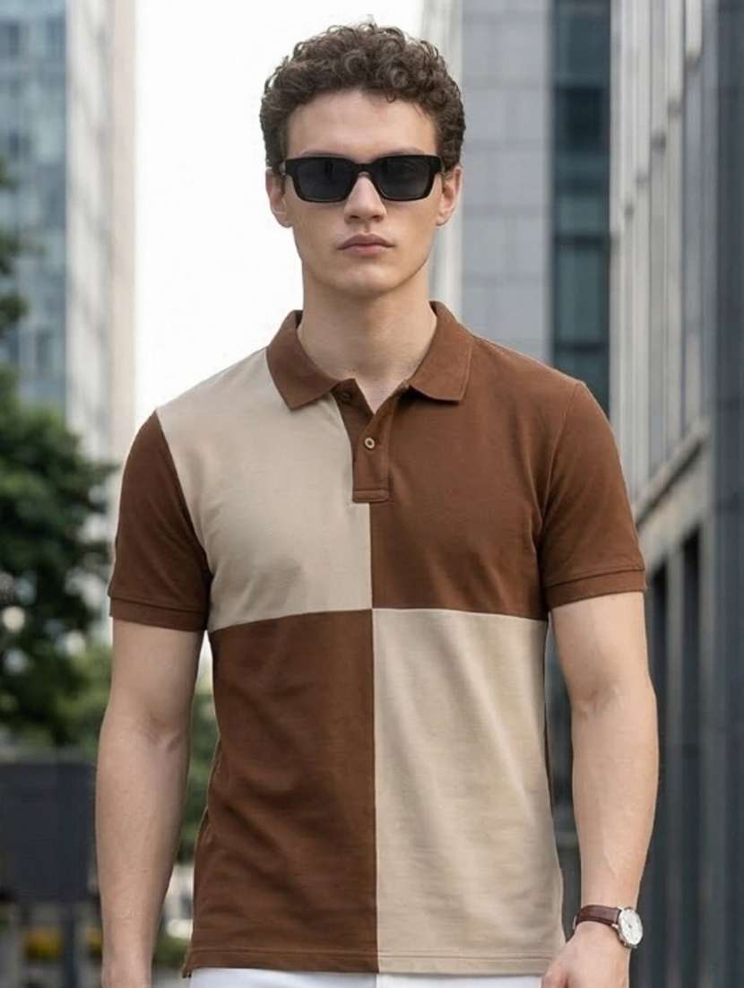 men color block short sleeve regular fit polo t-shirt