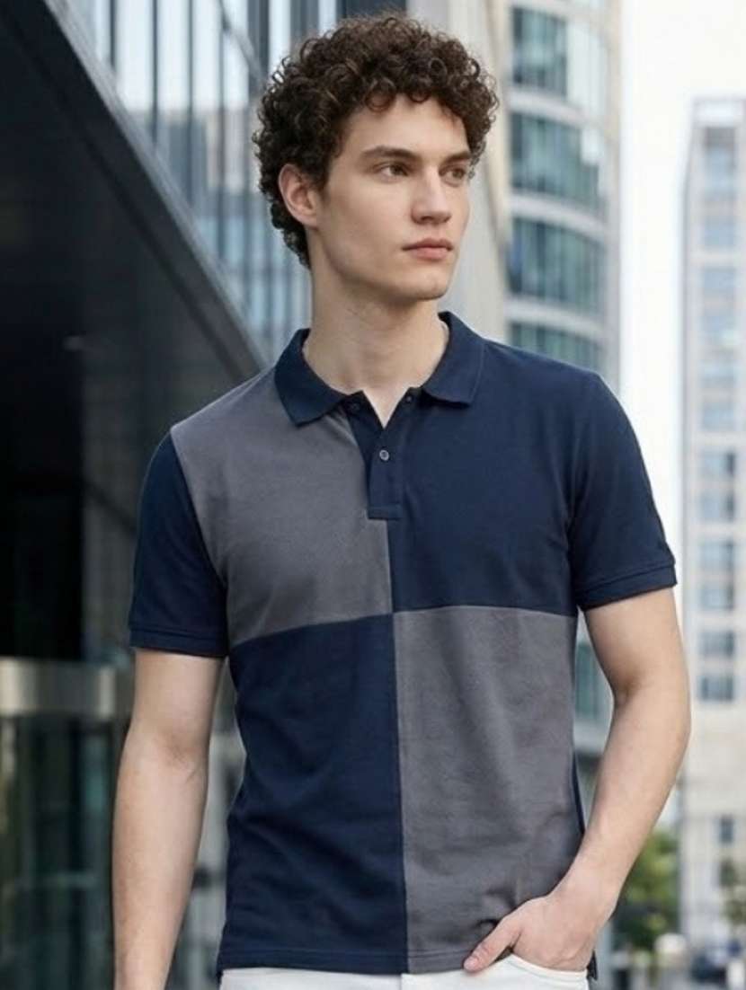 men color block short sleeve regular fit polo t-shirt