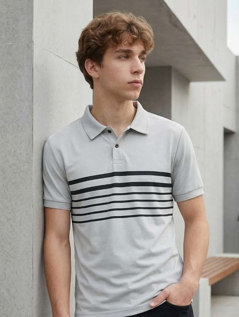 men striped short sleeve regular fit polo t-shirt
