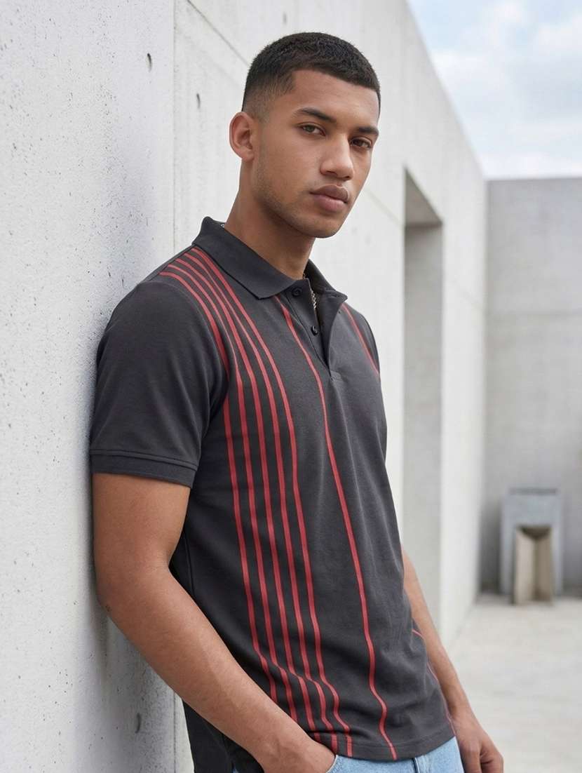 men striped short sleeve regular fit polo t-shirt