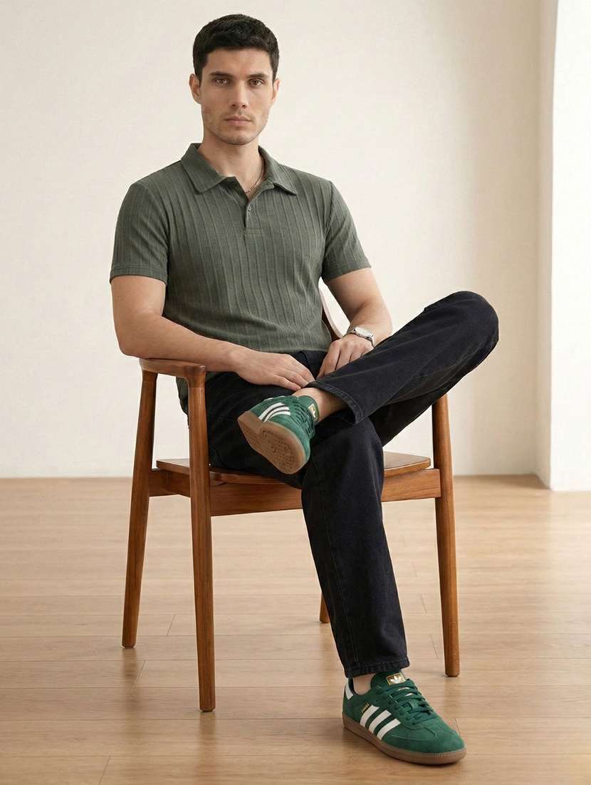 men self design short sleeve regular fit polo t-shirt