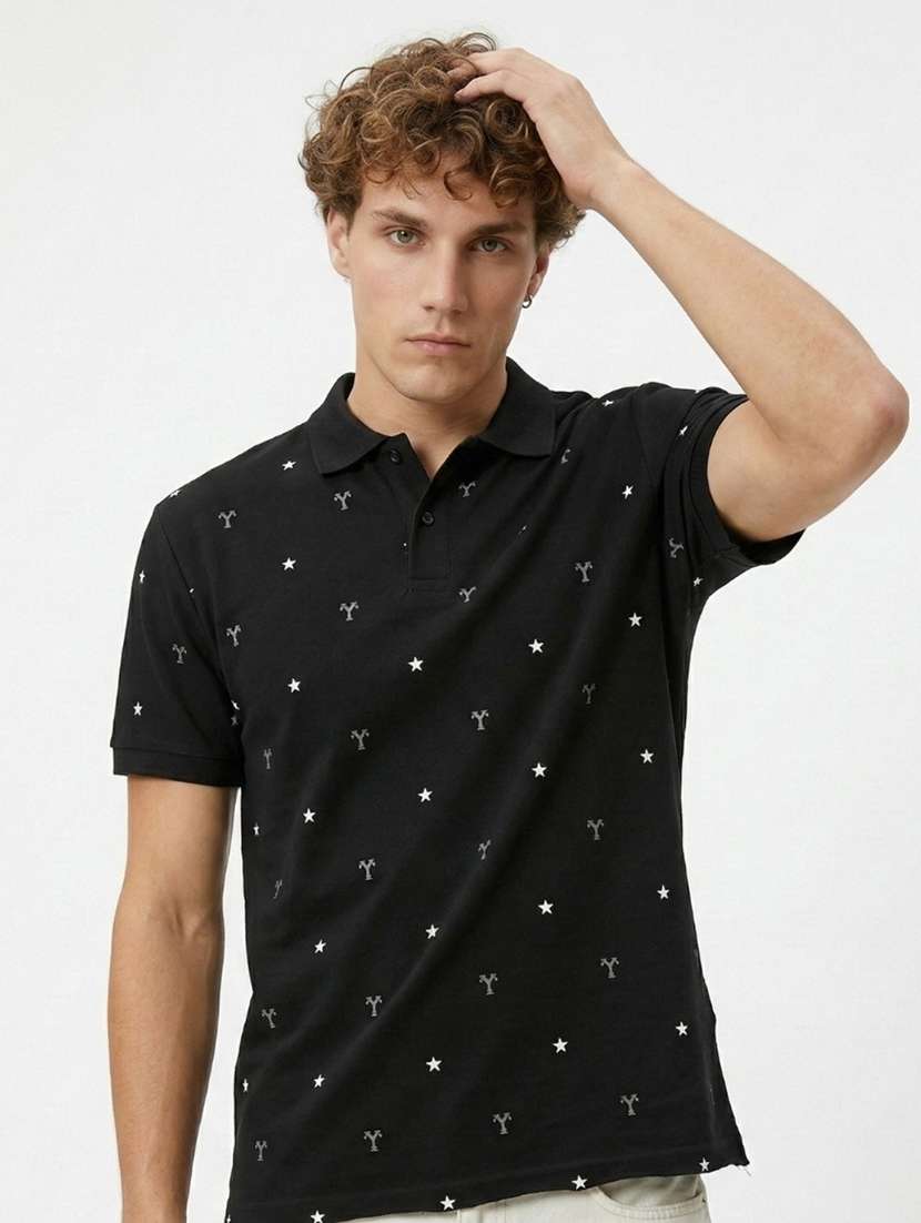 men printed short sleeve regular fit polo t-shirt