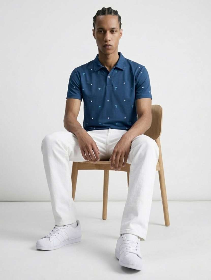 men printed short sleeve regular fit polo t-shirt