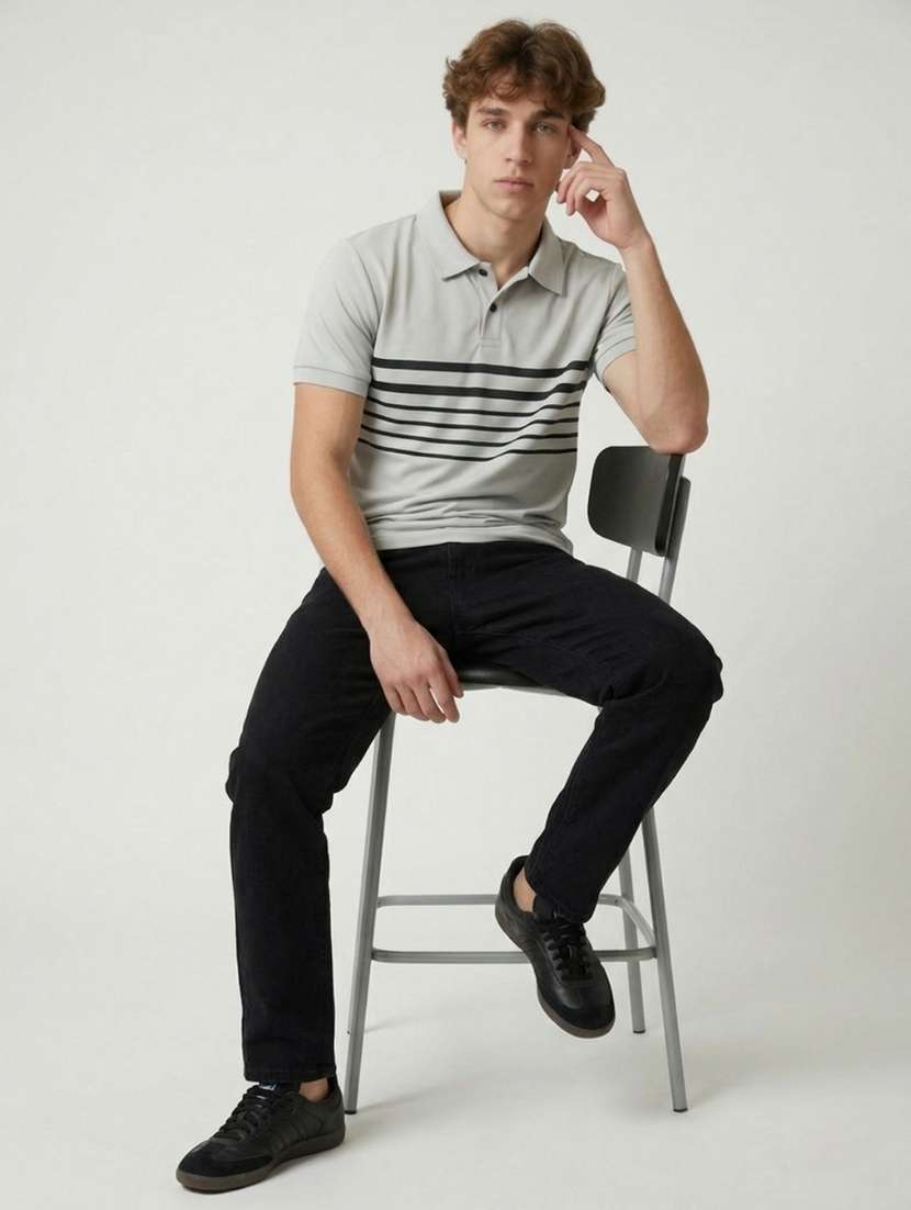 men striped short sleeve regular fit polo t-shirt