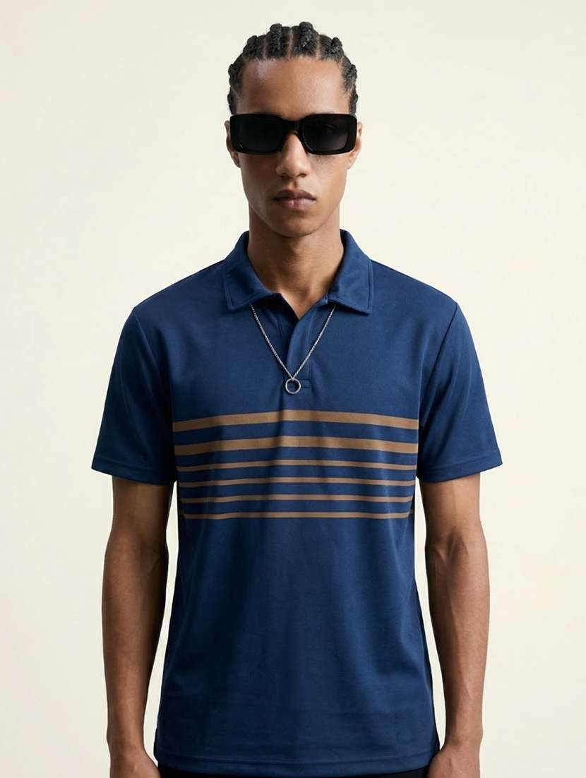 men striped short sleeve regular fit polo t-shirt