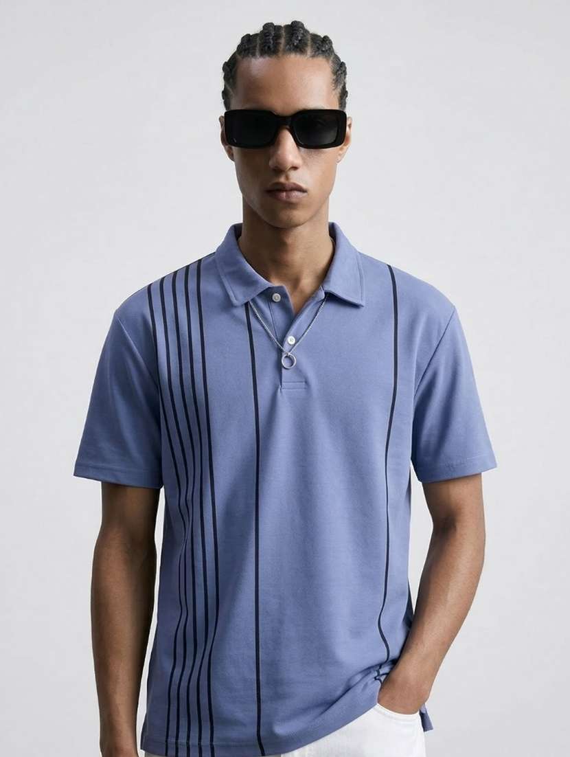 men striped short sleeve regular fit polo t-shirt