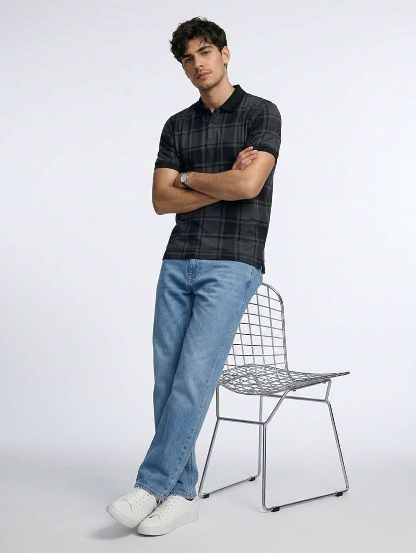 men checkered short sleeve regular fit polo t-shirt