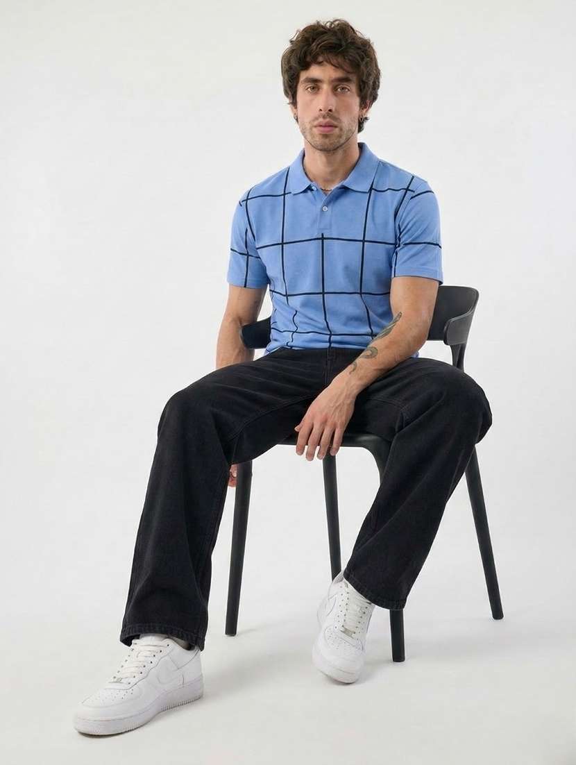 men checkered short sleeve regular fit polo t-shirt