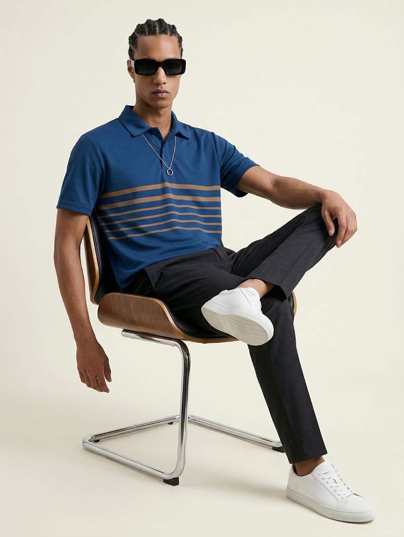 men striped short sleeve regular fit polo t-shirt