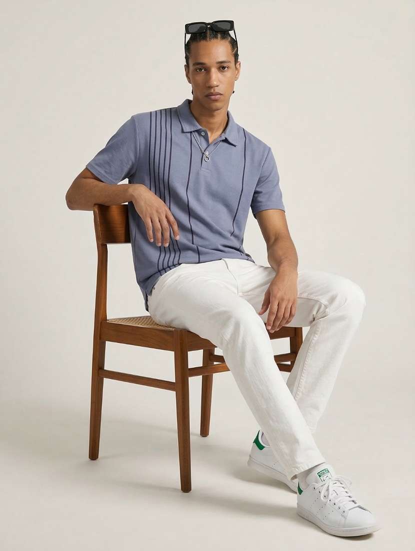 men striped short sleeve regular fit polo t-shirt