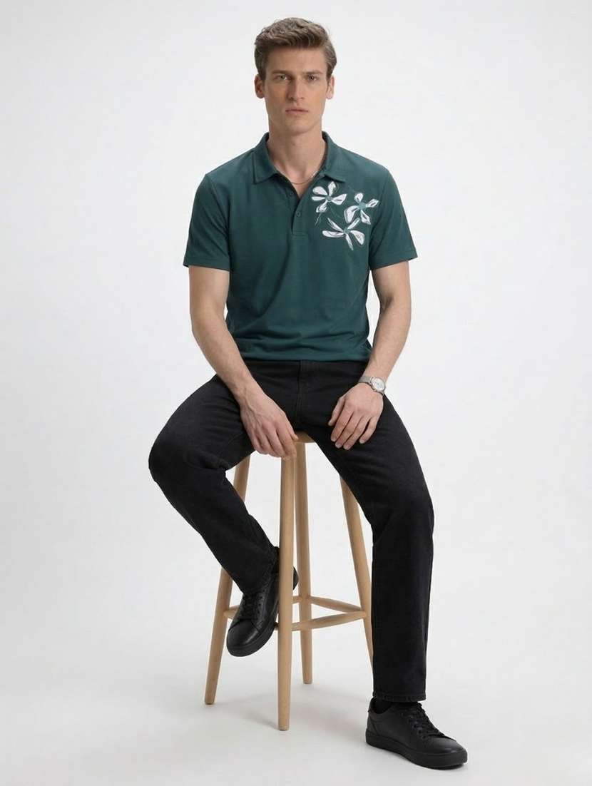 men printed short sleeve regular fit polo t-shirt