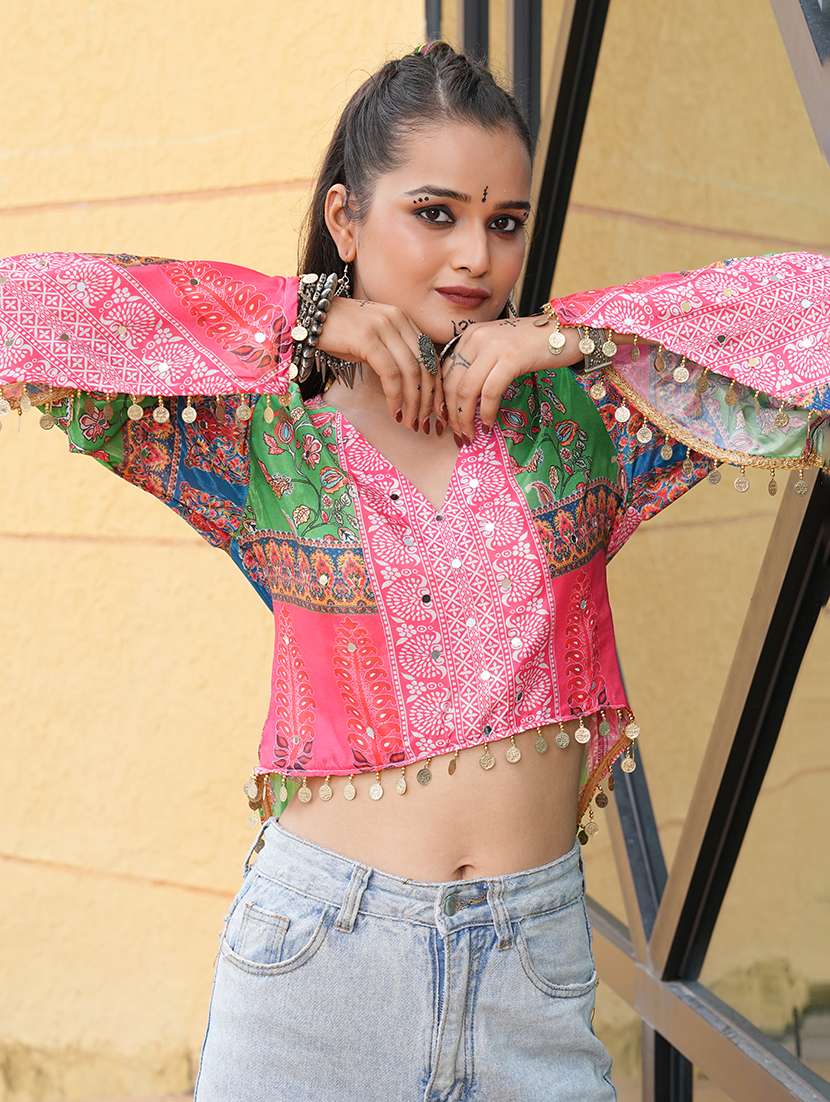 women pink chiffon side slit kurti