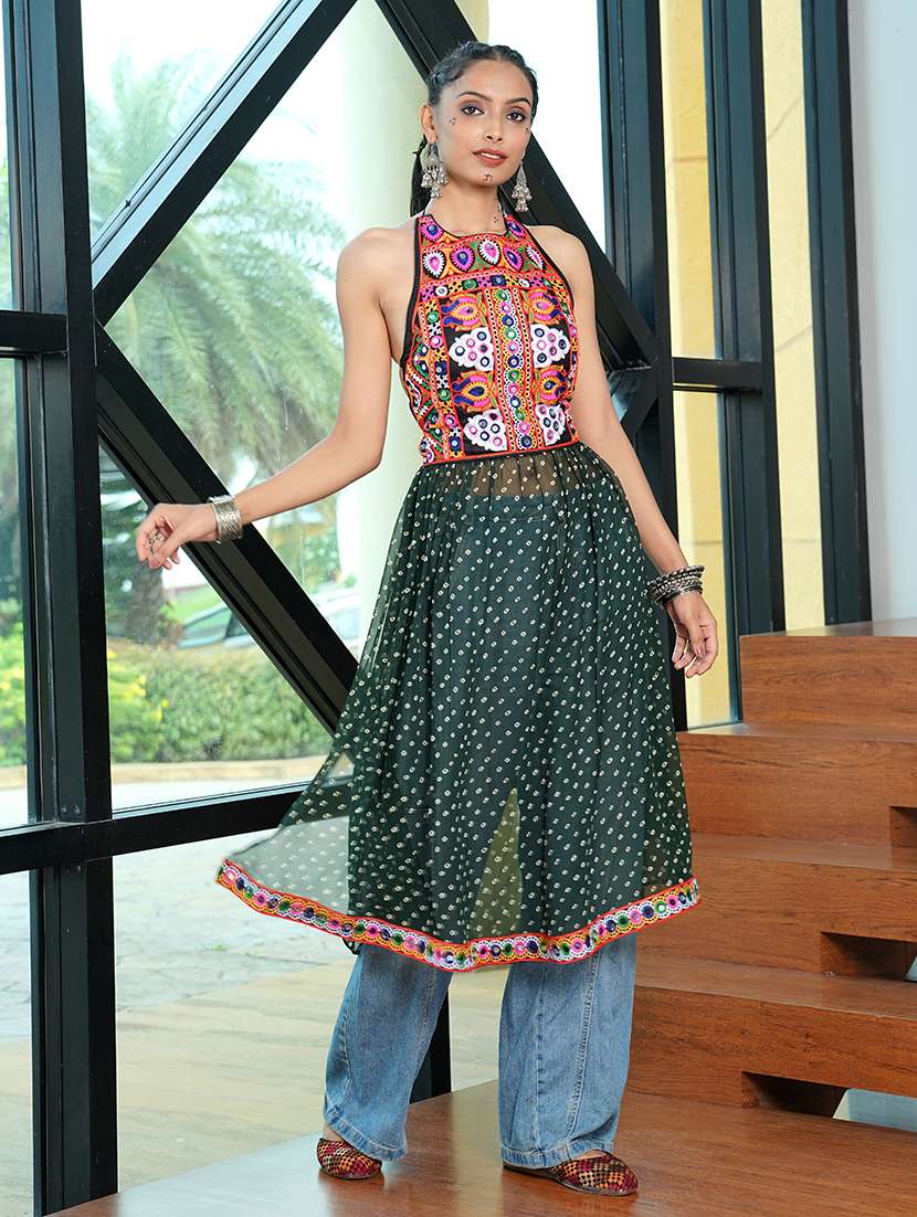 women green georgette flared kurti - 22460960 -  Standard Image - 3
