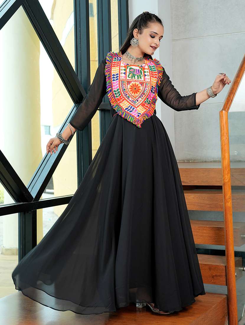 women black georgette flared kurti