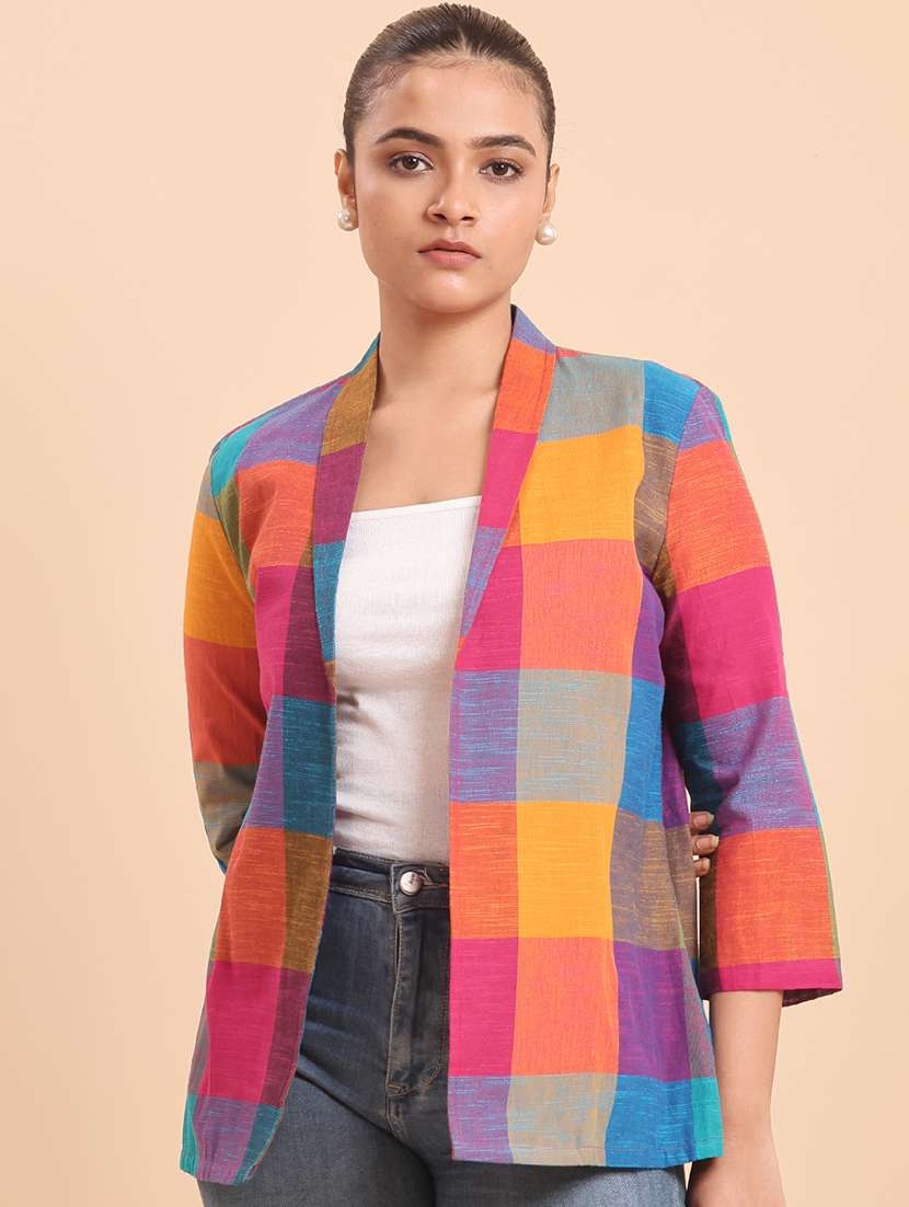 women multi colored  soli cotton jacket