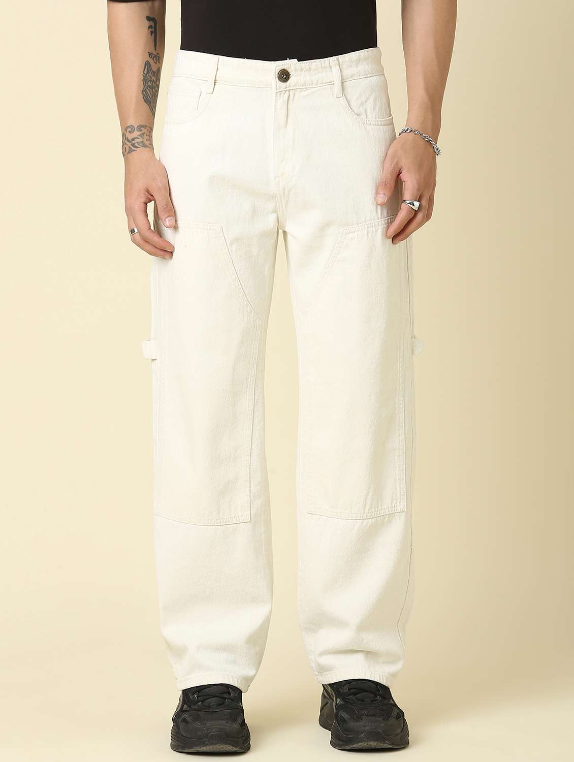 men plain mid rise full length straight jeans