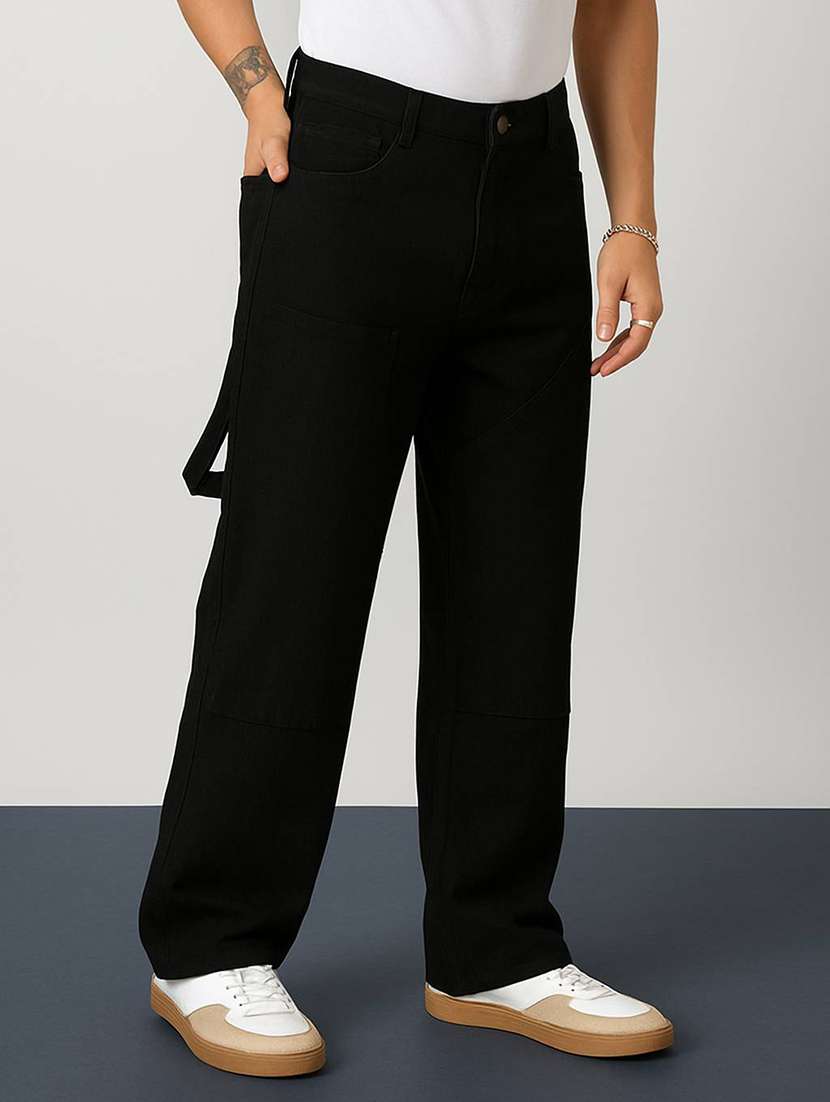 men plain mid rise full length straight jeans