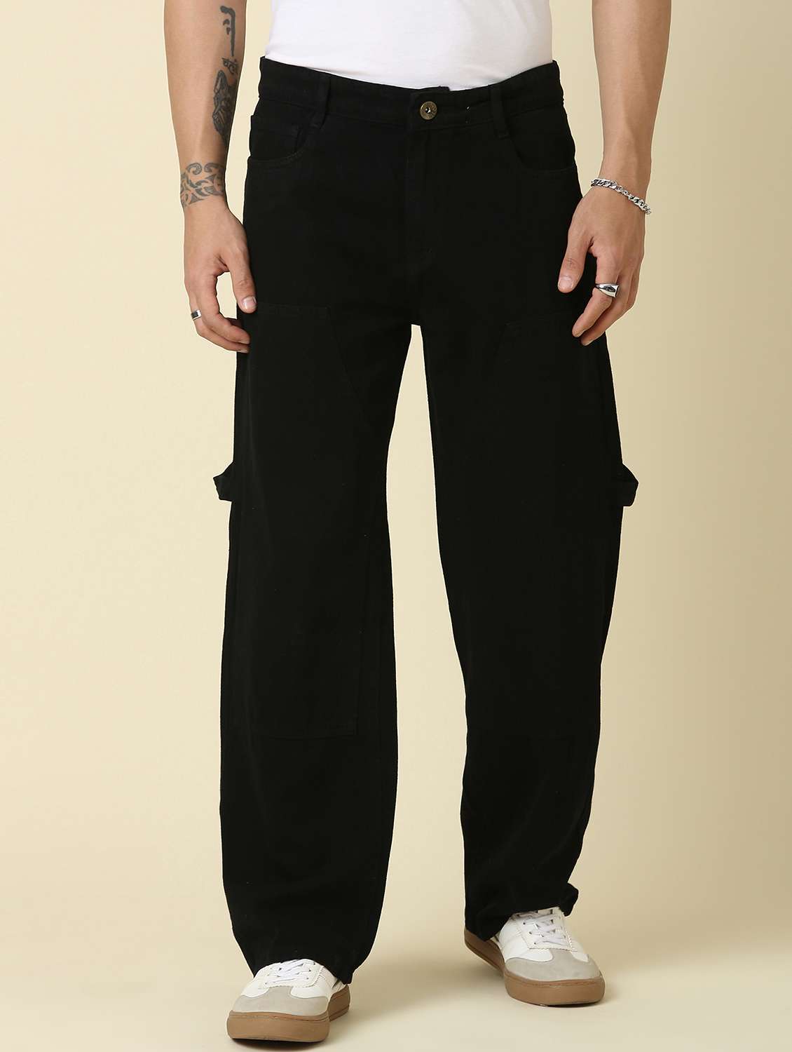 men plain mid rise full length straight jeans