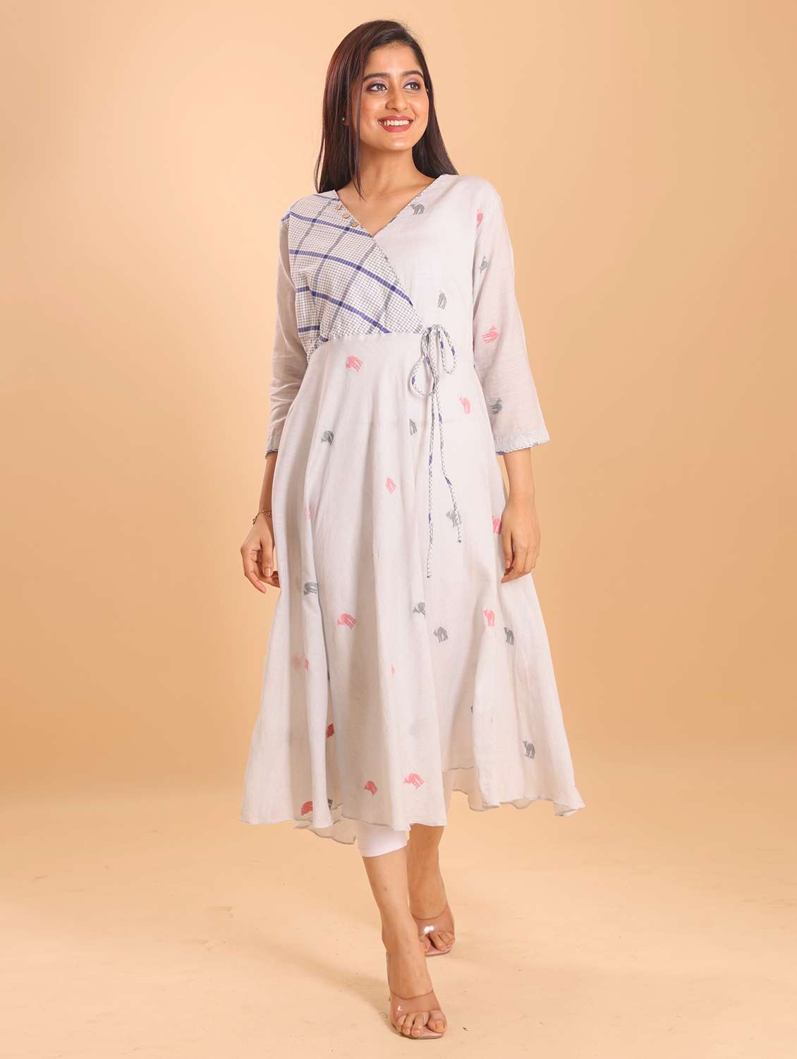 women grey cotton a-line kurti