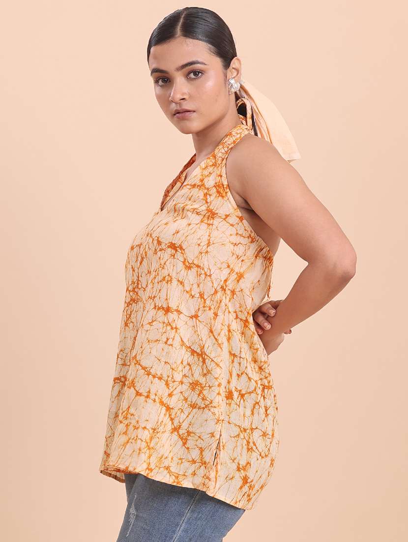 women beige cotton a-line kurti