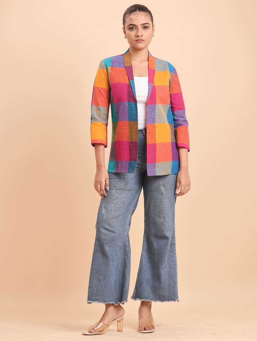women  solid multi colored cotton jacket - 22461056 -  Standard Image - 3