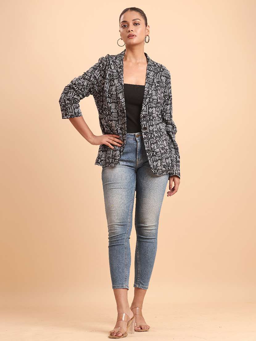  women black  printed cotton jacket - 22461057 -  Standard Image - 3