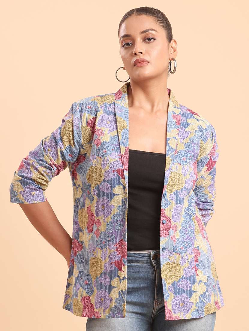 women blue  floral cotton  jacket
