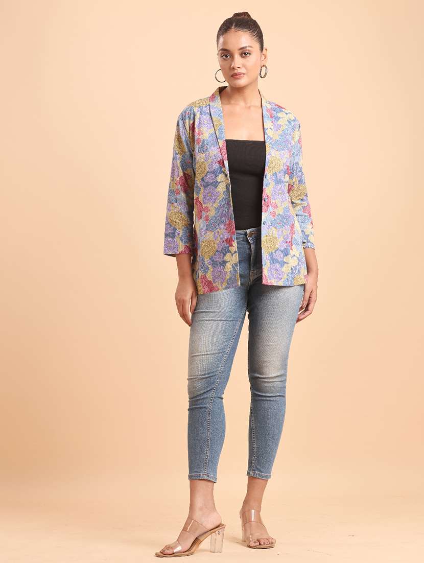 women blue  floral cotton  jacket - 22461058 -  Standard Image - 3