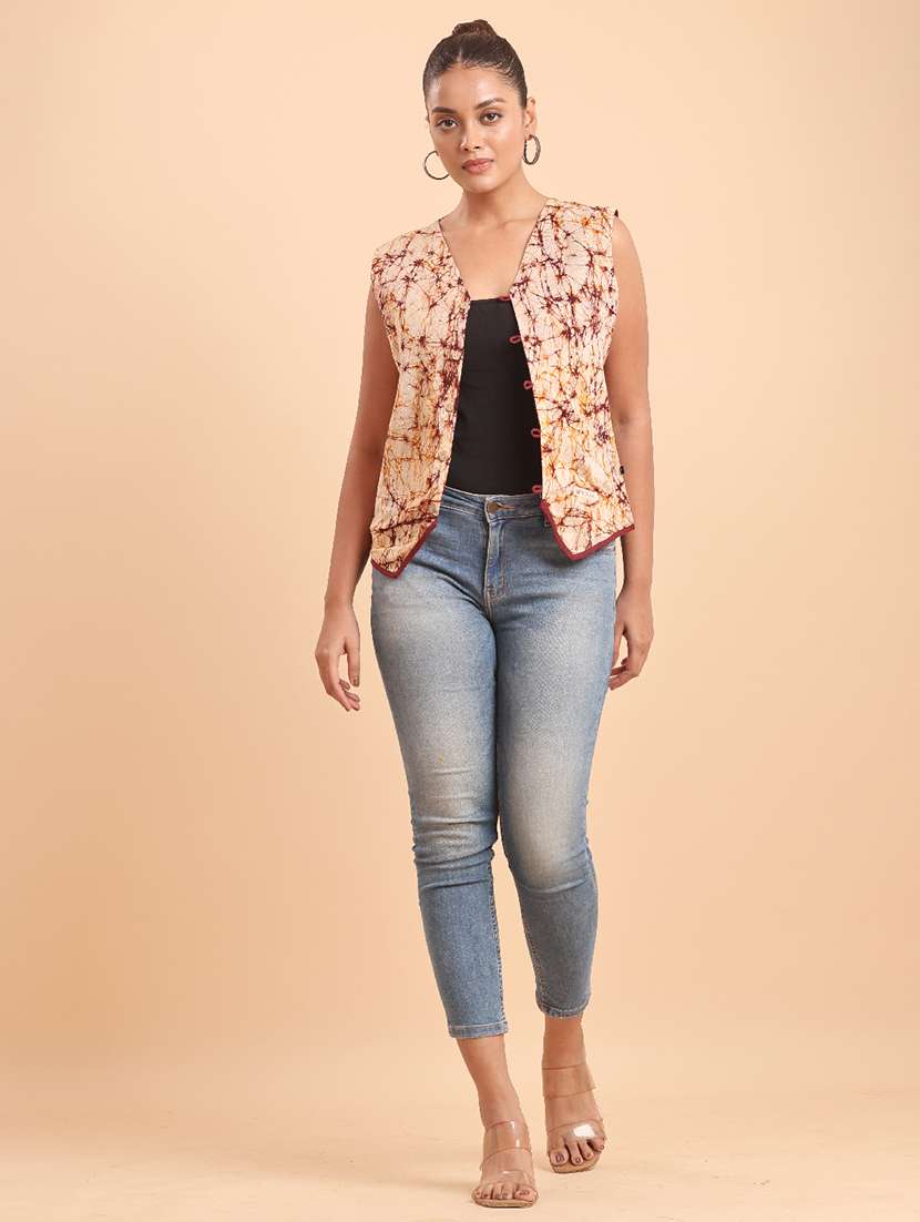  women cream cotton  printed regular shrug - 22461065 -  Standard Image - 3