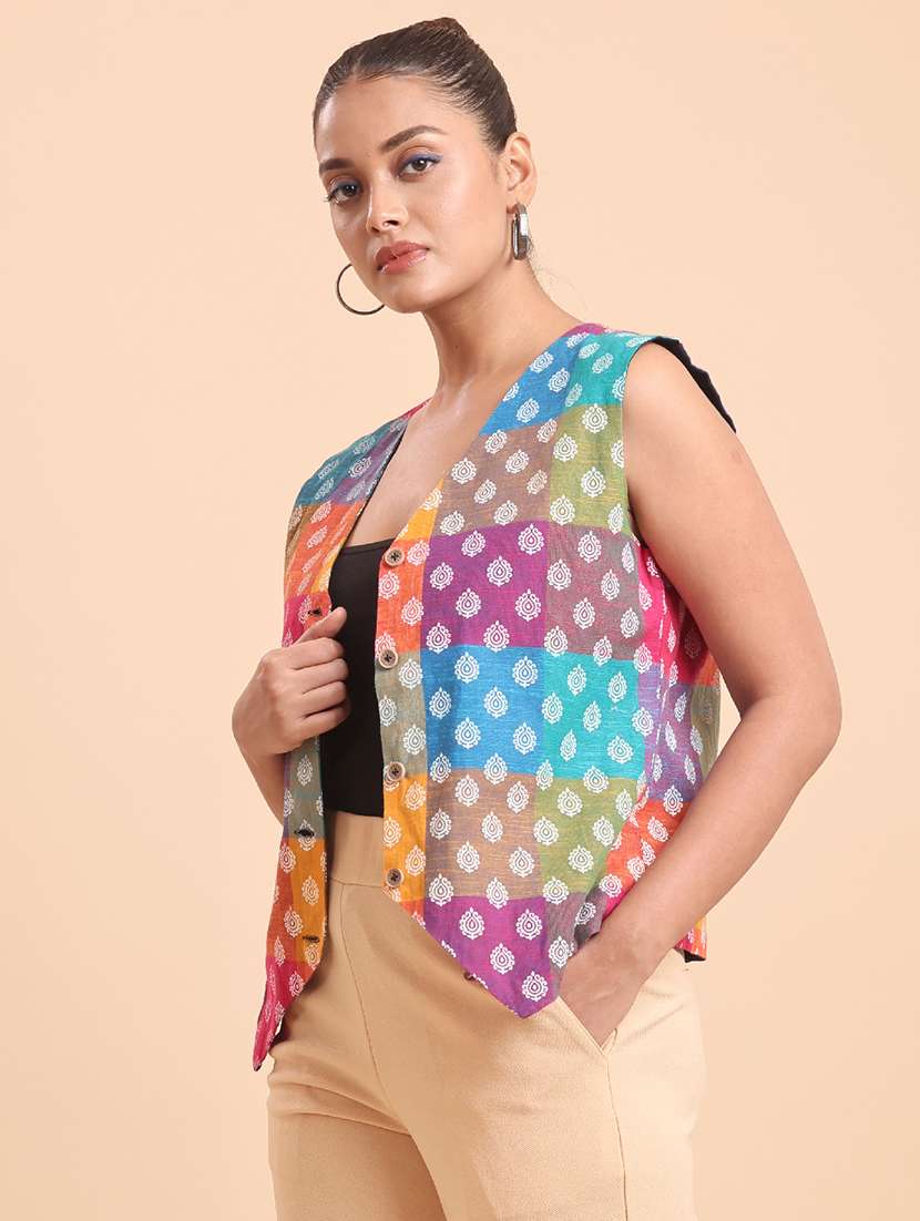 women multi colored  printed cotton regular shrug