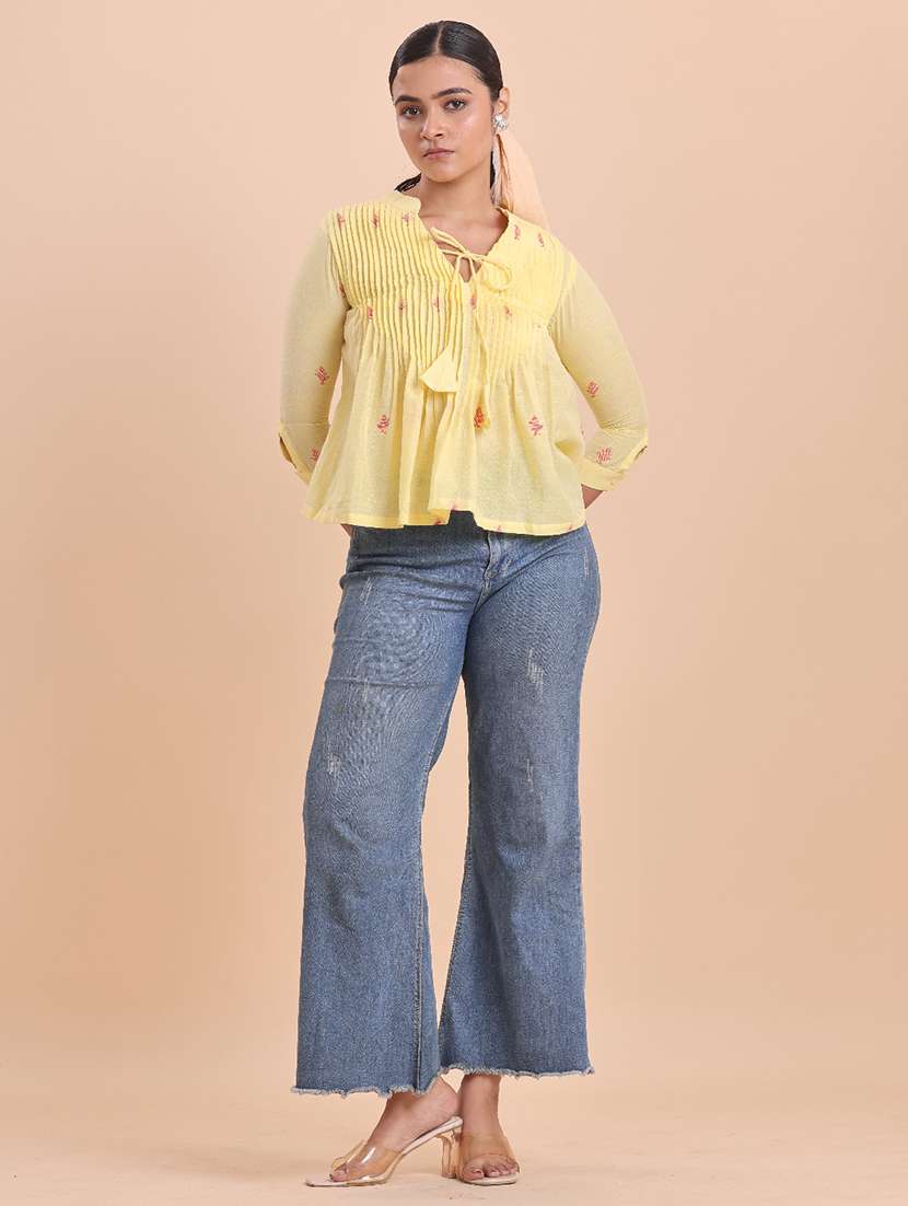 women printed yellow cotton regular top - 22461075 -  Standard Image - 3