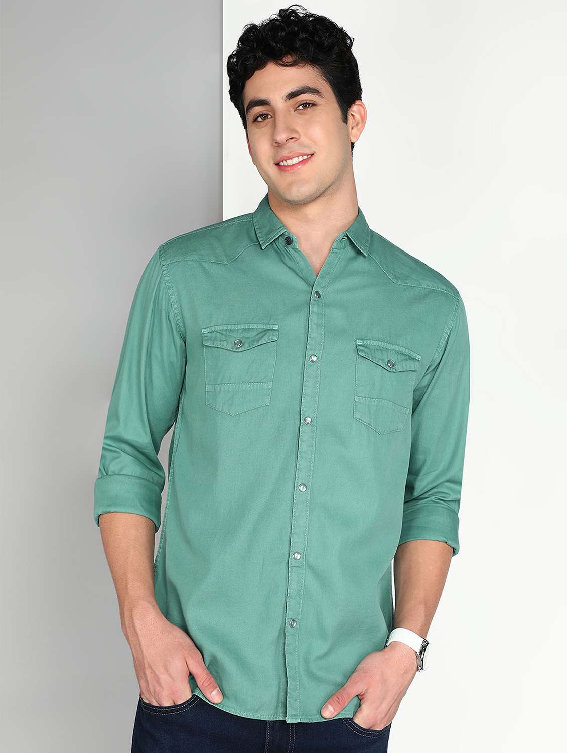 men sea green twill shirt 