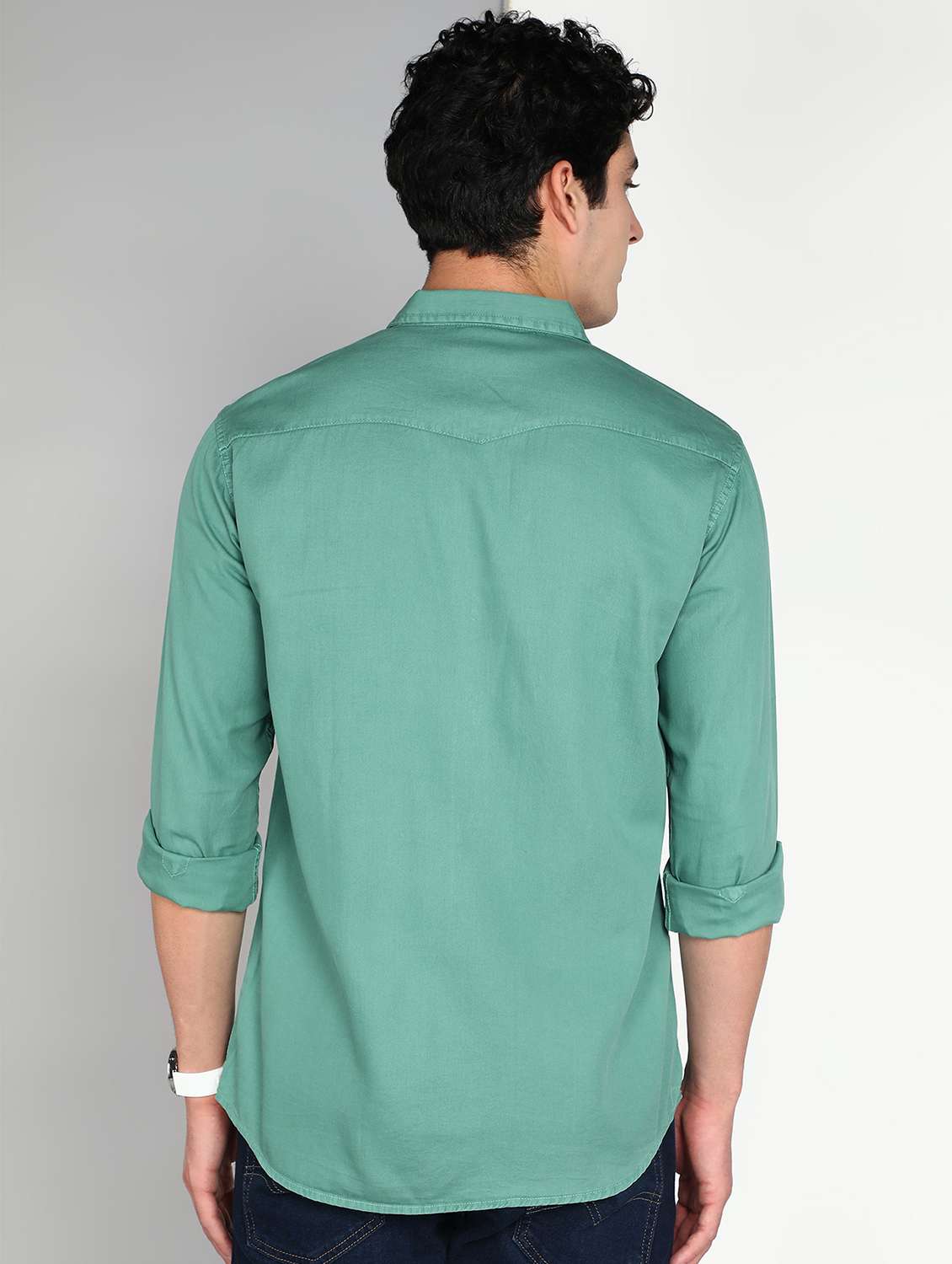 men sea green twill shirt  - 22461099 -  Standard Image - 3