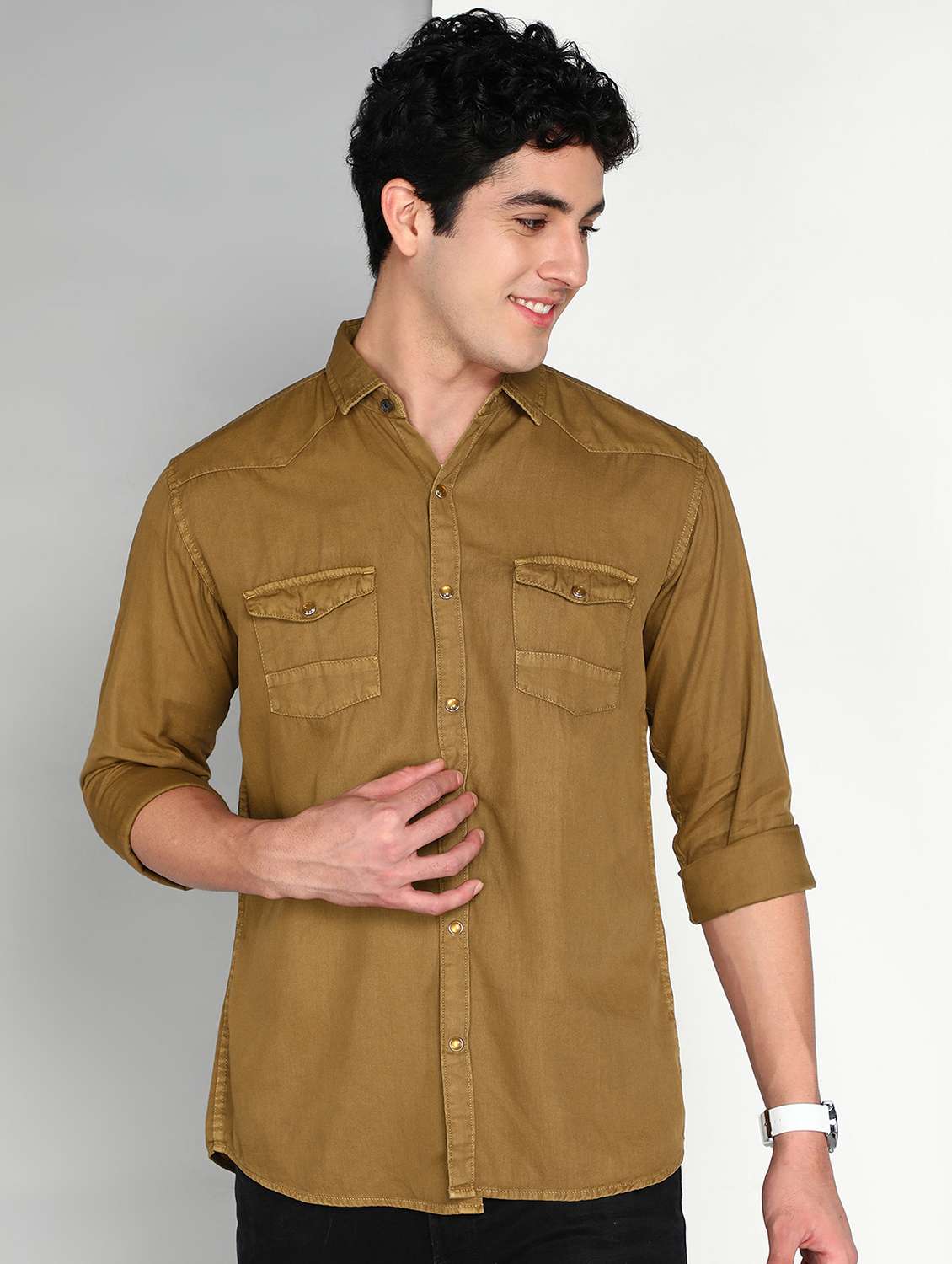 men brown twill shacket