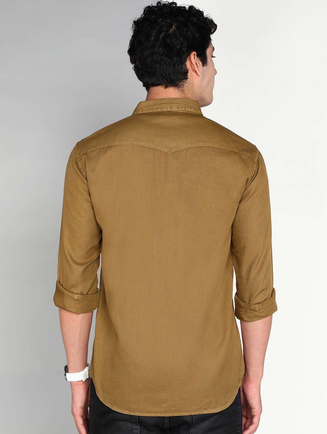 men brown twill shacket - 22461104 -  Standard Image - 3