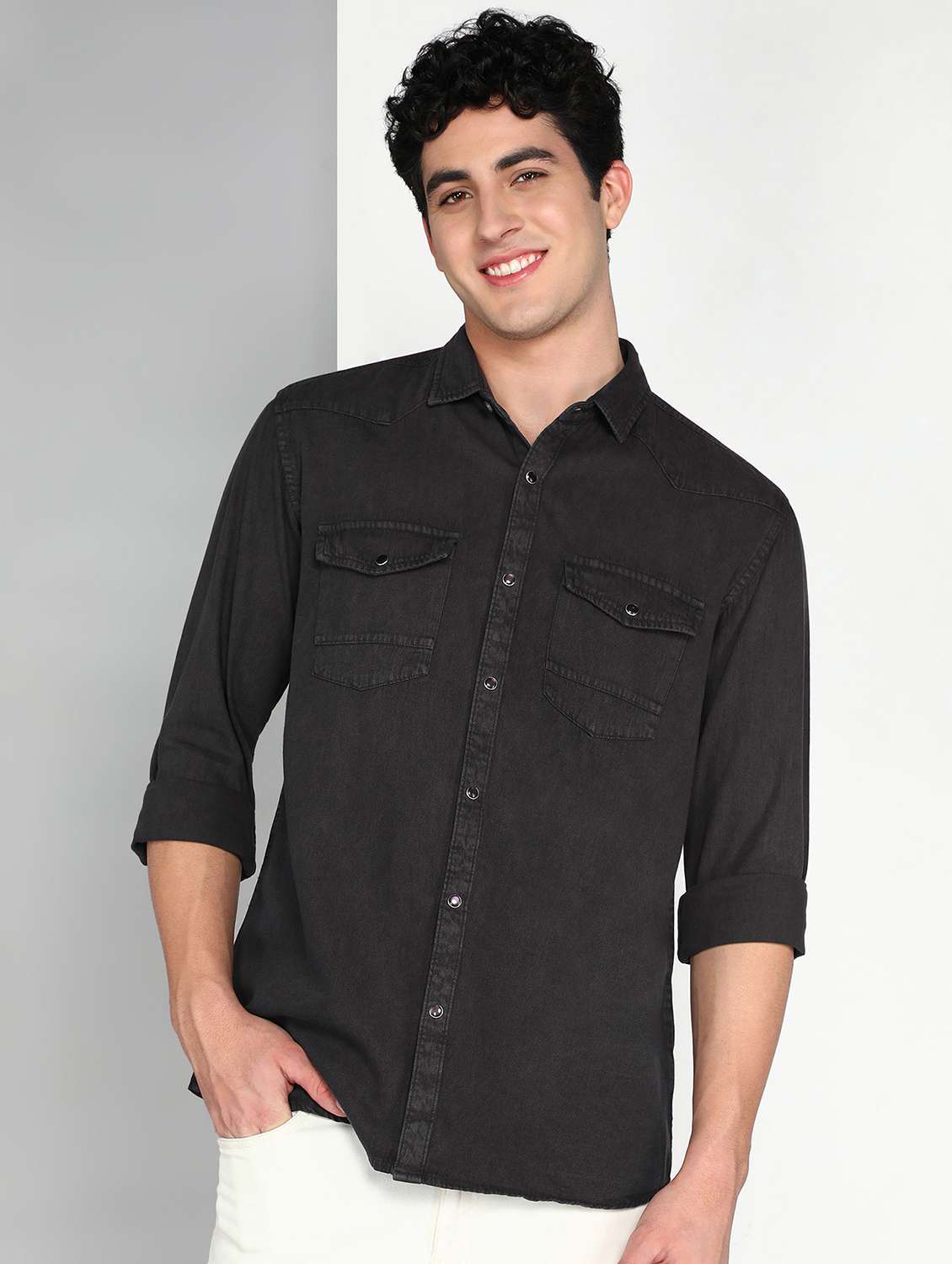 men grey twill shacket