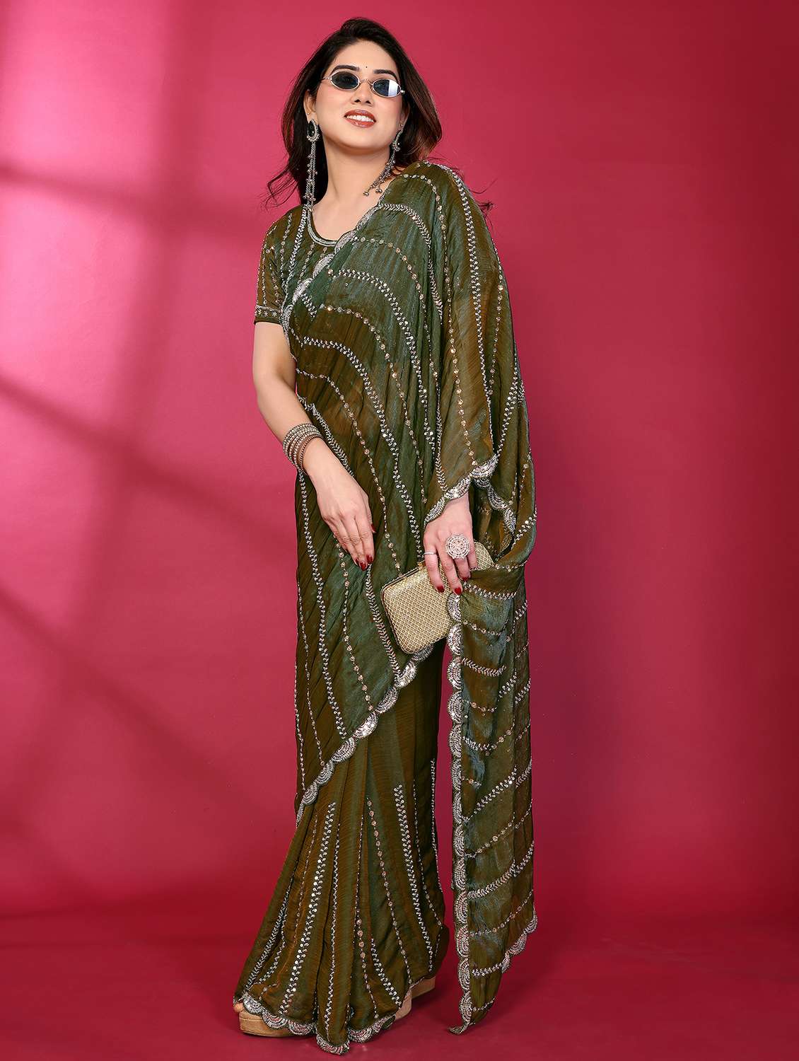 women solid with work embroidered saree with blouse
