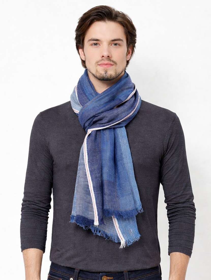 men blue linen scarf