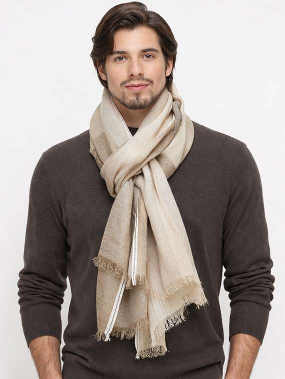 men beige linen scarf