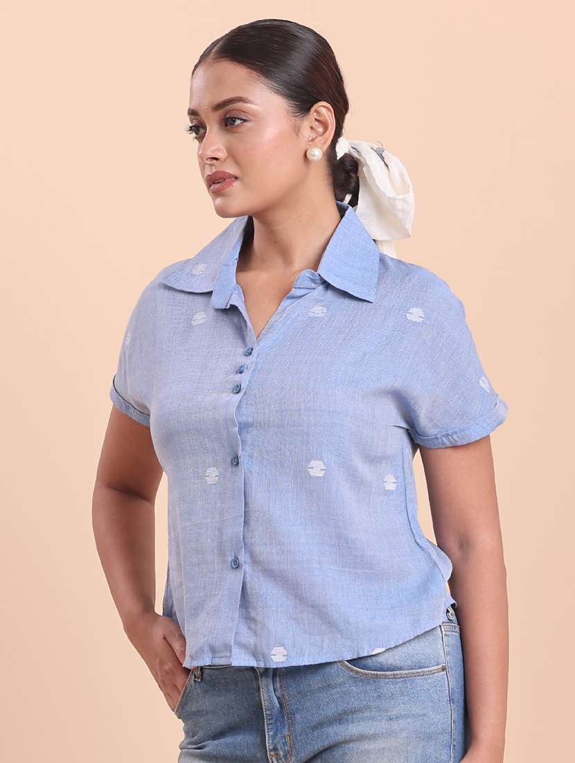 women self designed collared short sleeve shirt