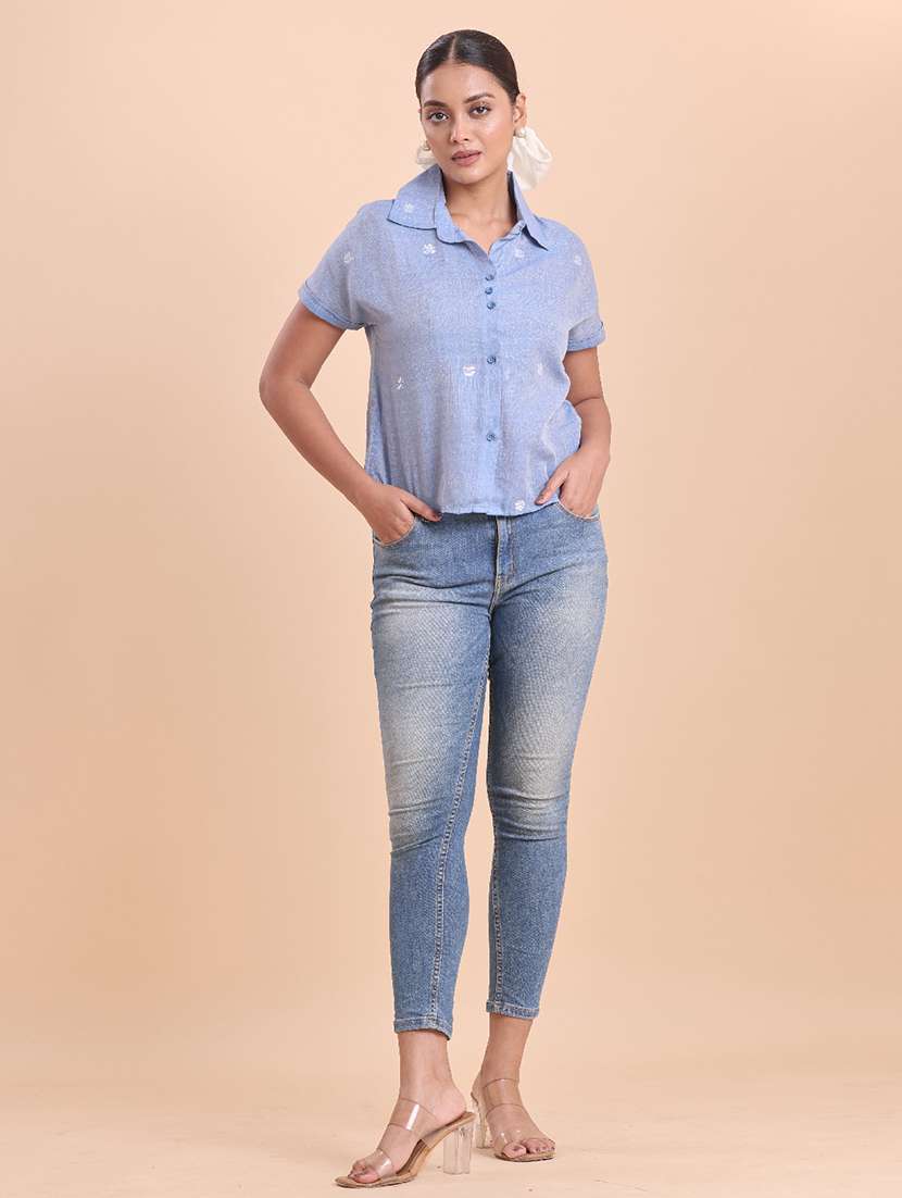 women self designed collared short sleeve shirt - 22461226 -  Standard Image - 3