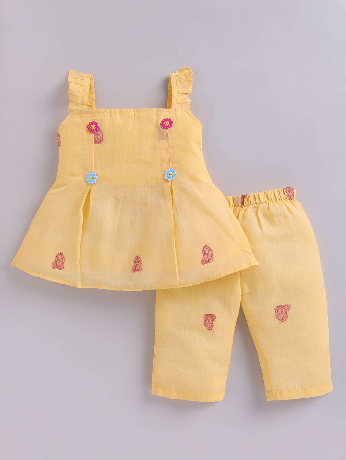 girls yellow cotton shorts & top set co-ord set