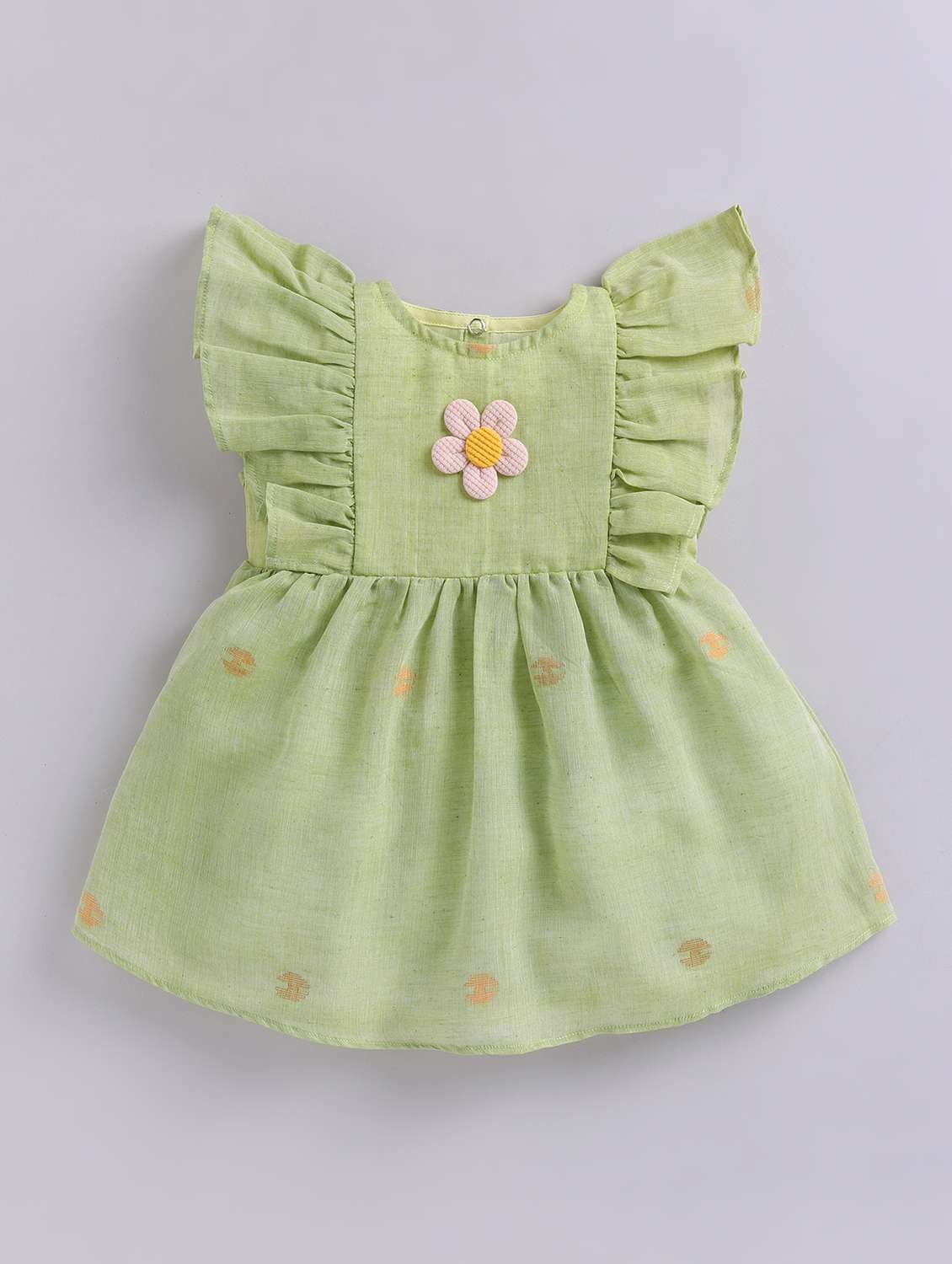 girls solid green denim frock