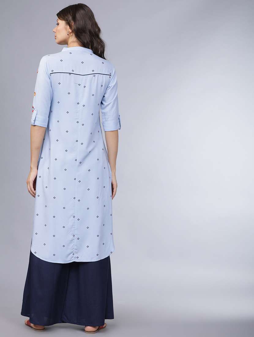 women printed three quarter sleeve straight kurta - 22462167 -  Standard Image - 3