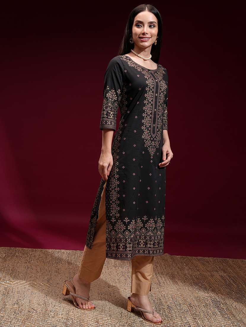 women printed three quarter sleeve straight kurta - 22462171 -  Standard Image - 3